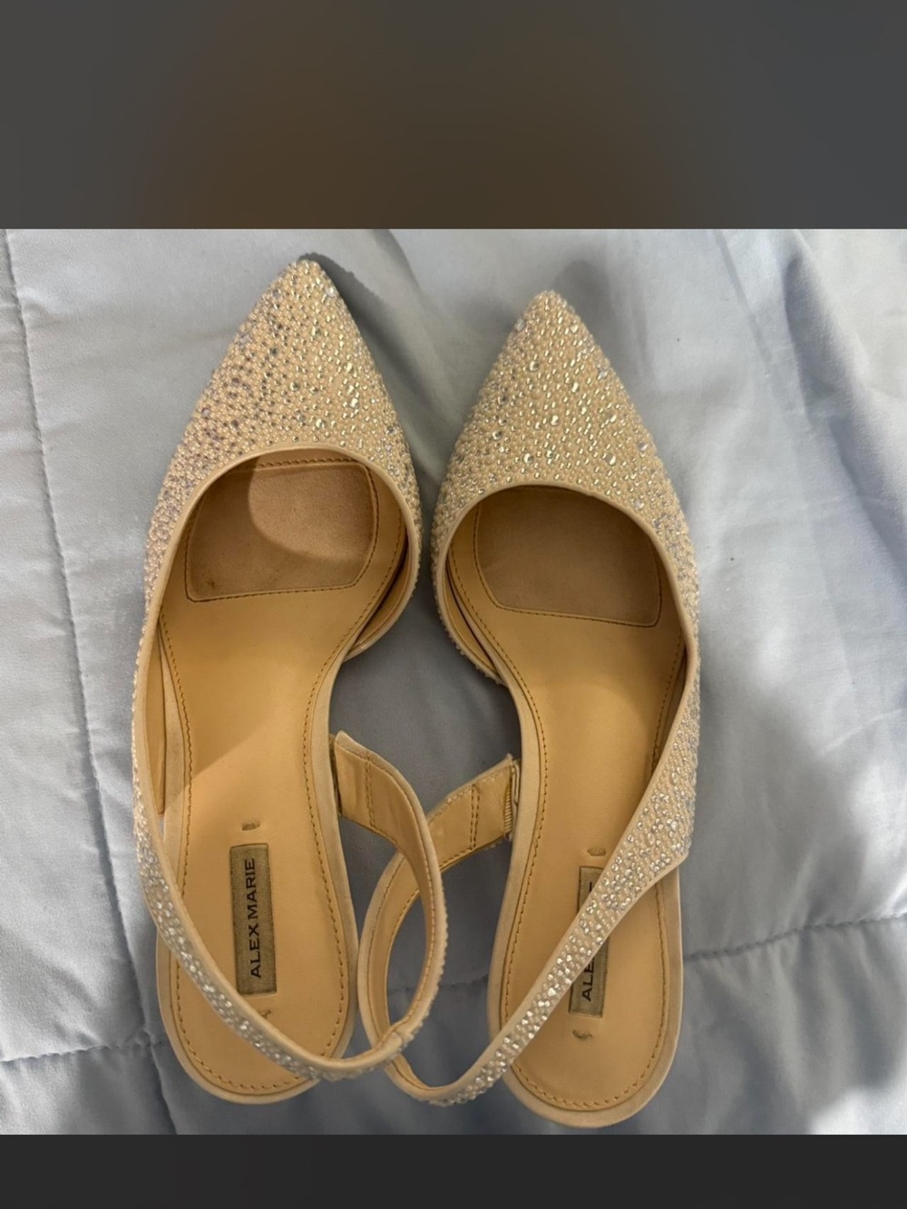 Alex Marie Champagne Crystal-Embellished Pointed Slingback Flats Size 7.5